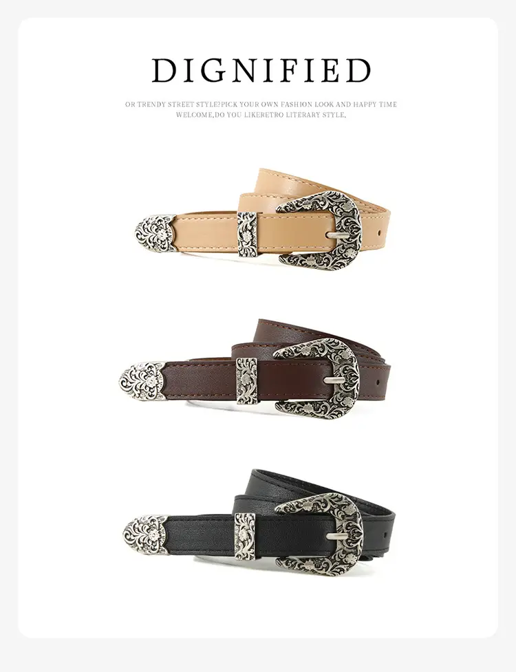 White Metal Carved Belt for Women Vintage Y2K Decorative — feature 46
