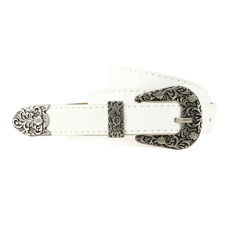 White Metal Carved Belt for Women Vintage Y2K Decorative