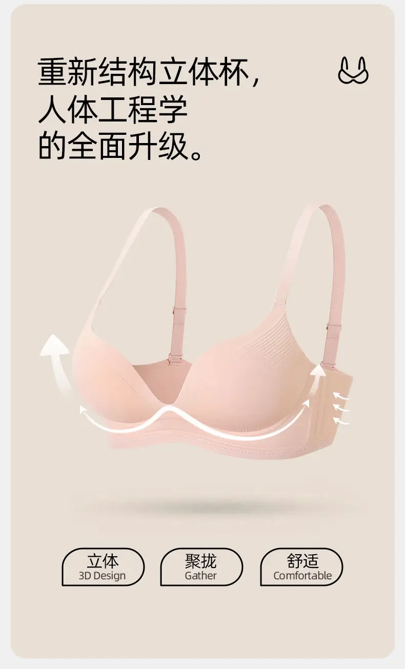 One-piece Traceless Underwear Women's Small Chest Push-up Bra without Steel Rings Naked Soft Medium Thick Anti-sagging Pull Bra — feature 2