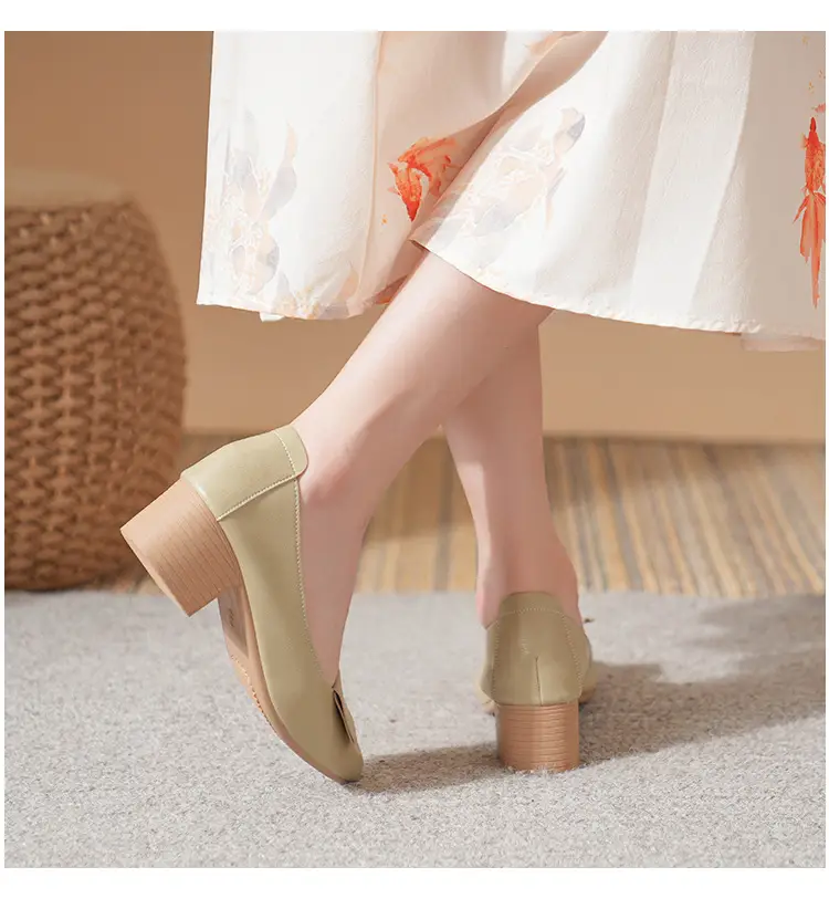 High-Heeled Shoes for Women, Chunky Heel, 2024 New Fairy Style Shallow Mouth Soft Leather Mid-Heel Shoes, Mother's Size Women's Shoes, Grandma Shoes, Versatile — feature 11
