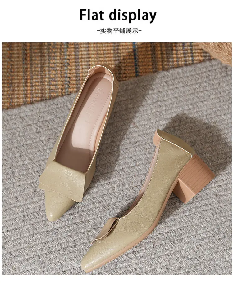High-Heeled Shoes for Women, Chunky Heel, 2024 New Fairy Style Shallow Mouth Soft Leather Mid-Heel Shoes, Mother's Size Women's Shoes, Grandma Shoes, Versatile — feature 14