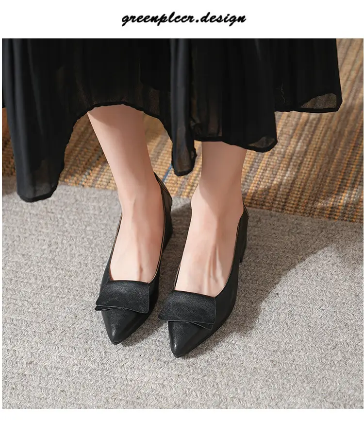 High-Heeled Shoes for Women, Chunky Heel, 2024 New Fairy Style Shallow Mouth Soft Leather Mid-Heel Shoes, Mother's Size Women's Shoes, Grandma Shoes, Versatile — feature 16