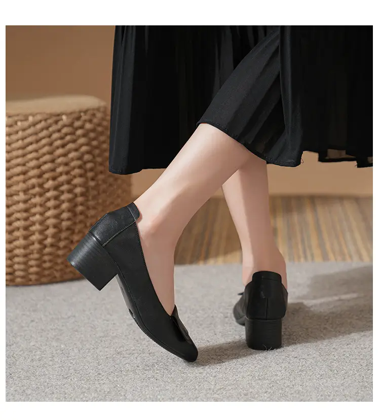 High-Heeled Shoes for Women, Chunky Heel, 2024 New Fairy Style Shallow Mouth Soft Leather Mid-Heel Shoes, Mother's Size Women's Shoes, Grandma Shoes, Versatile — feature 17
