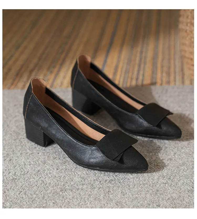 High-Heeled Shoes for Women, Chunky Heel, 2024 New Fairy Style Shallow Mouth Soft Leather Mid-Heel Shoes, Mother's Size Women's Shoes, Grandma Shoes, Versatile — feature 20