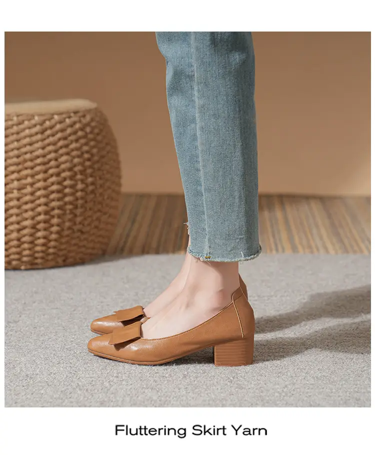 High-Heeled Shoes for Women, Chunky Heel, 2024 New Fairy Style Shallow Mouth Soft Leather Mid-Heel Shoes, Mother's Size Women's Shoes, Grandma Shoes, Versatile — feature 21