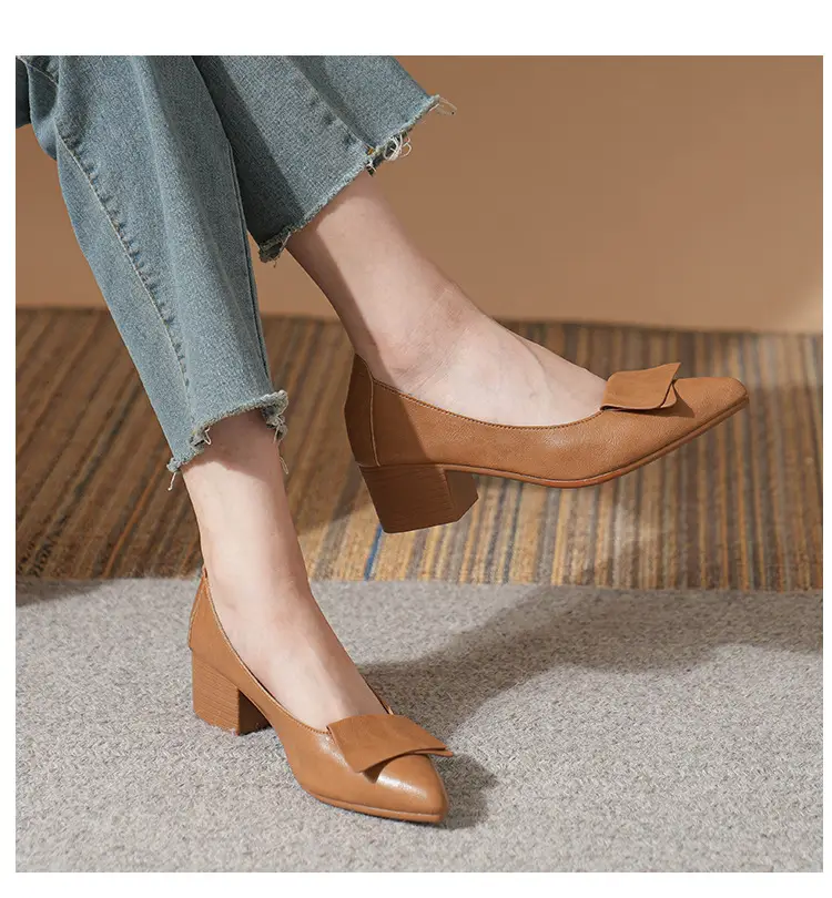 High-Heeled Shoes for Women, Chunky Heel, 2024 New Fairy Style Shallow Mouth Soft Leather Mid-Heel Shoes, Mother's Size Women's Shoes, Grandma Shoes, Versatile — feature 22