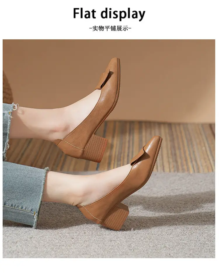 High-Heeled Shoes for Women, Chunky Heel, 2024 New Fairy Style Shallow Mouth Soft Leather Mid-Heel Shoes, Mother's Size Women's Shoes, Grandma Shoes, Versatile — feature 23