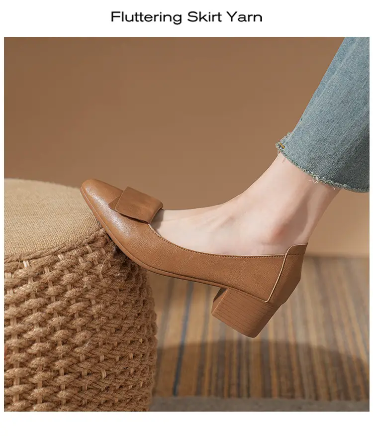 High-Heeled Shoes for Women, Chunky Heel, 2024 New Fairy Style Shallow Mouth Soft Leather Mid-Heel Shoes, Mother's Size Women's Shoes, Grandma Shoes, Versatile — feature 24