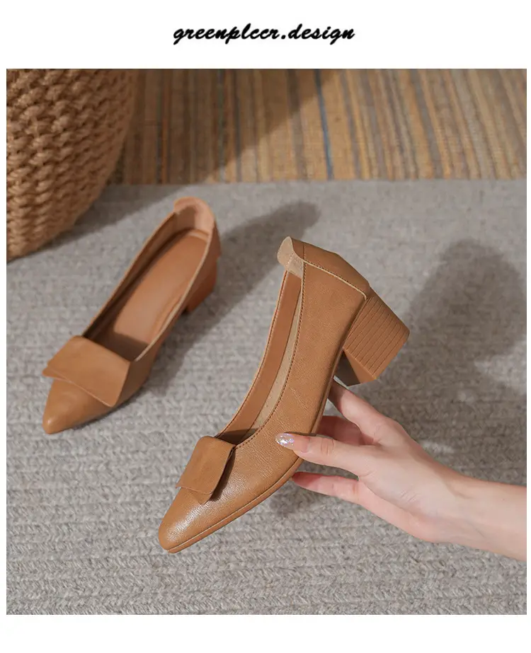 High-Heeled Shoes for Women, Chunky Heel, 2024 New Fairy Style Shallow Mouth Soft Leather Mid-Heel Shoes, Mother's Size Women's Shoes, Grandma Shoes, Versatile — feature 25