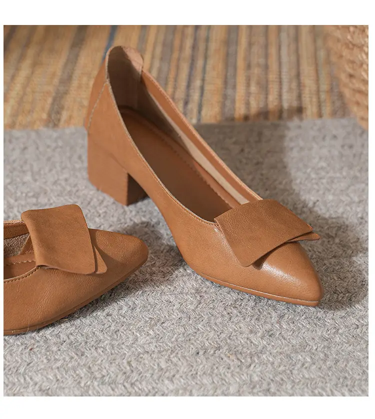High-Heeled Shoes for Women, Chunky Heel, 2024 New Fairy Style Shallow Mouth Soft Leather Mid-Heel Shoes, Mother's Size Women's Shoes, Grandma Shoes, Versatile — feature 26