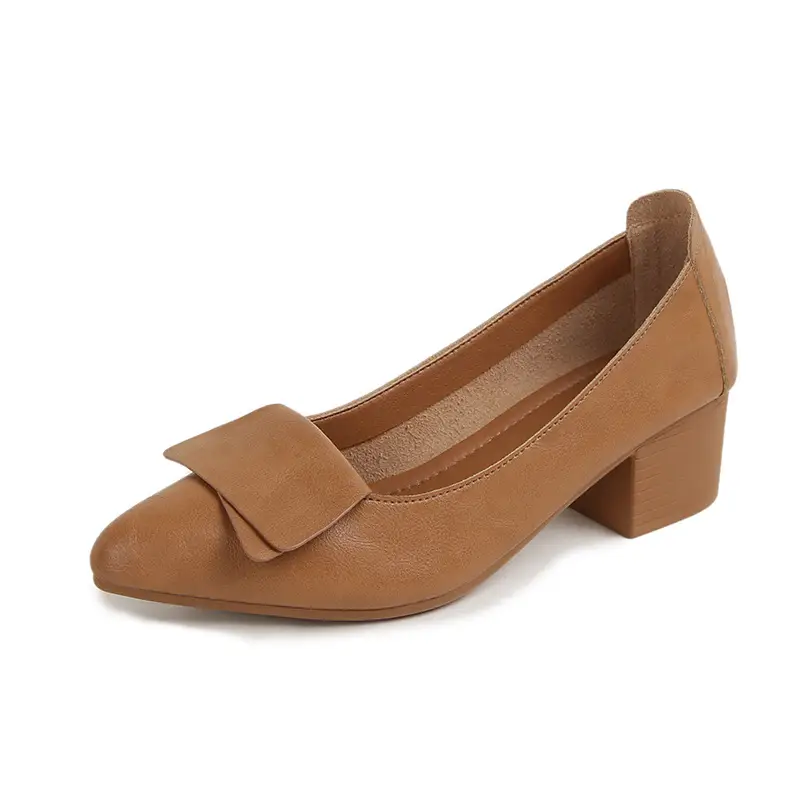 High-Heeled Shoes for Women, Chunky Heel, 2024 New Fairy Style Shallow Mouth Soft Leather Mid-Heel Shoes, Mother's Size Women's Shoes, Grandma Shoes, Versatile - Image 3
