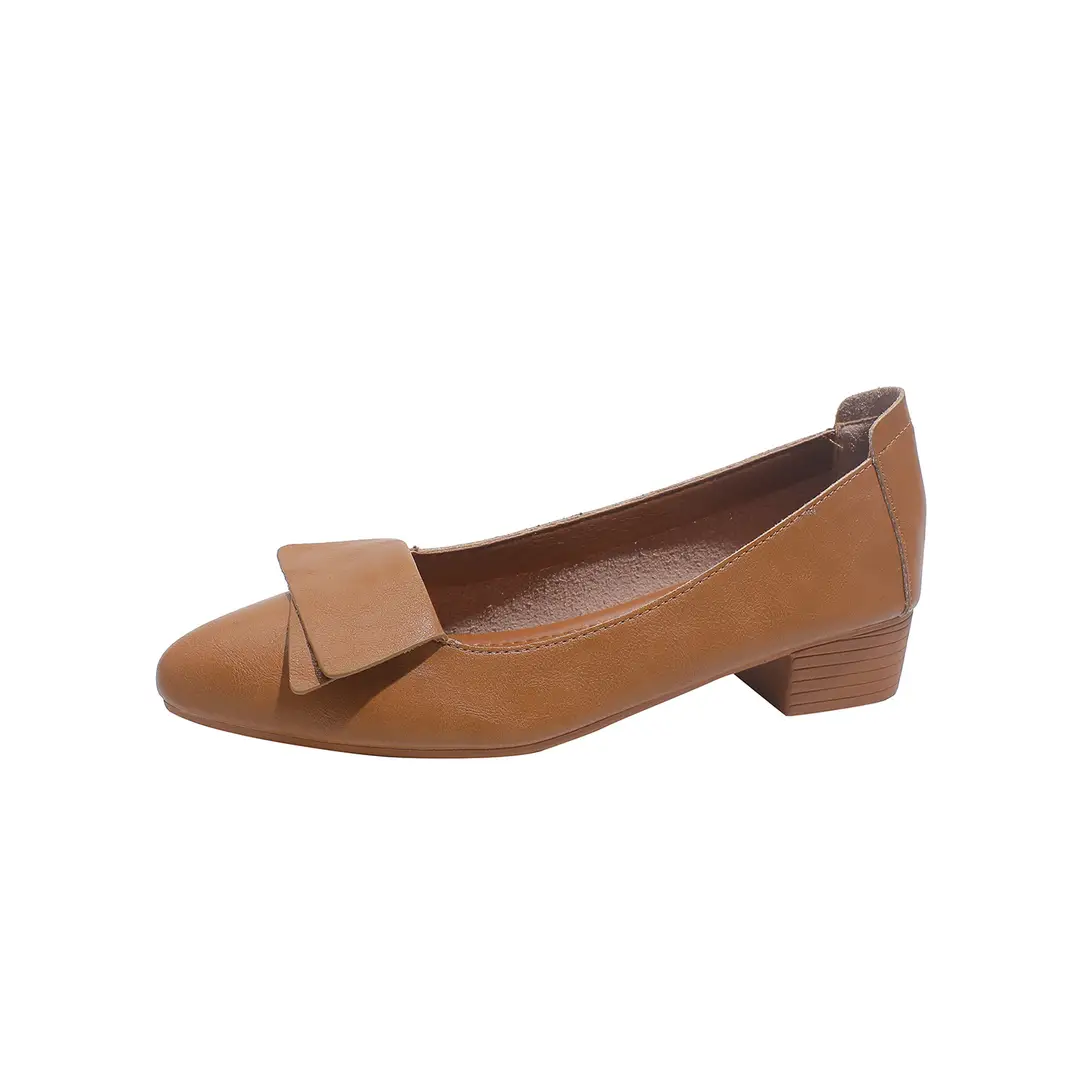 High-Heeled Shoes for Women, Chunky Heel, 2024 New Fairy Style Shallow Mouth Soft Leather Mid-Heel Shoes, Mother's Size Women's Shoes, Grandma Shoes, Versatile - Image 6