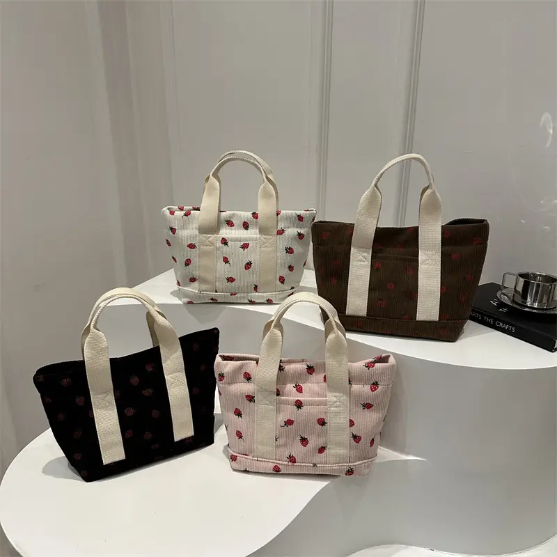 Pink Strawberry Print Women's Shoulder Bag Large Capacity - Image 5