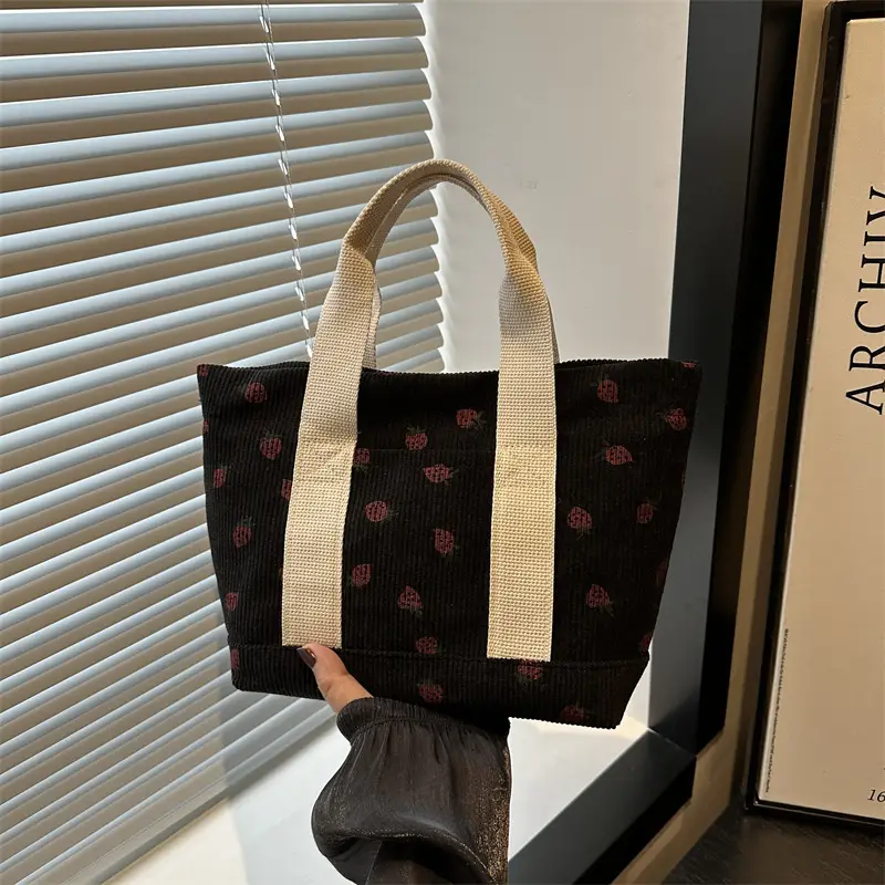 Pink Strawberry Print Women's Shoulder Bag Large Capacity - Image 6
