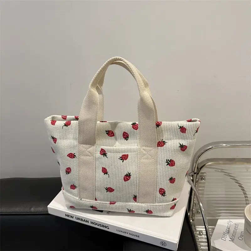 Pink Strawberry Print Women's Shoulder Bag Large Capacity - Image 8