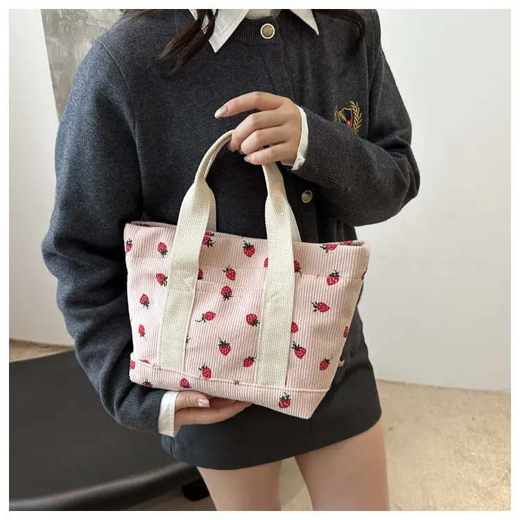 Pink Strawberry Print Women's Shoulder Bag Large Capacity — feature 10