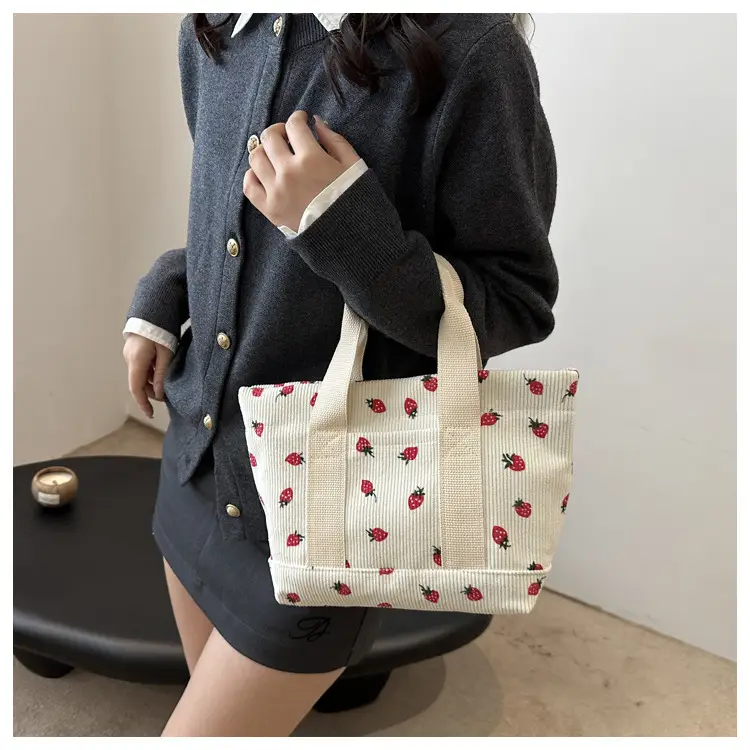 Pink Strawberry Print Women's Shoulder Bag Large Capacity — feature 12