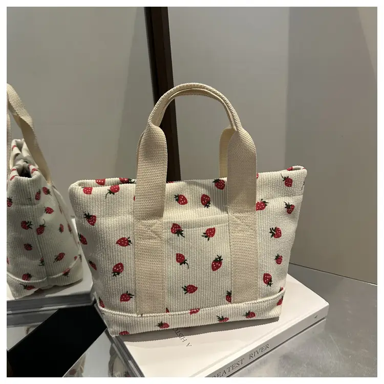 Pink Strawberry Print Women's Shoulder Bag Large Capacity — feature 18