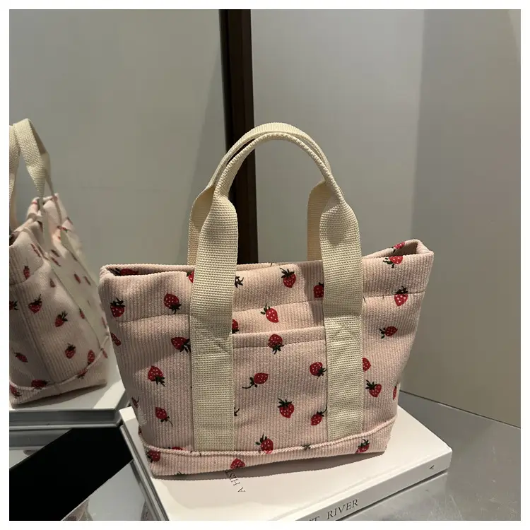 Pink Strawberry Print Women's Shoulder Bag Large Capacity — feature 20