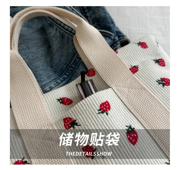 Pink Strawberry Print Women's Shoulder Bag Large Capacity — feature 5