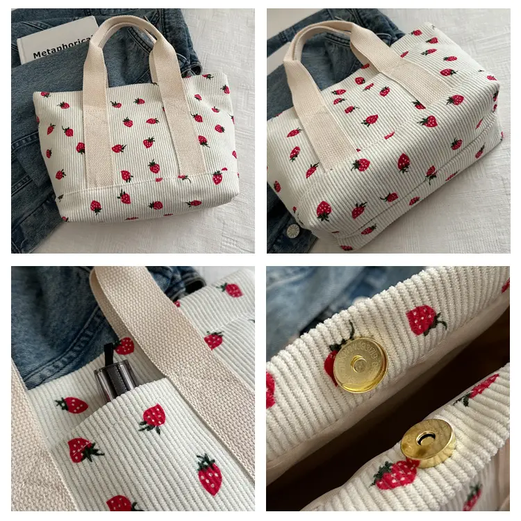 Pink Strawberry Print Women's Shoulder Bag Large Capacity — feature 8