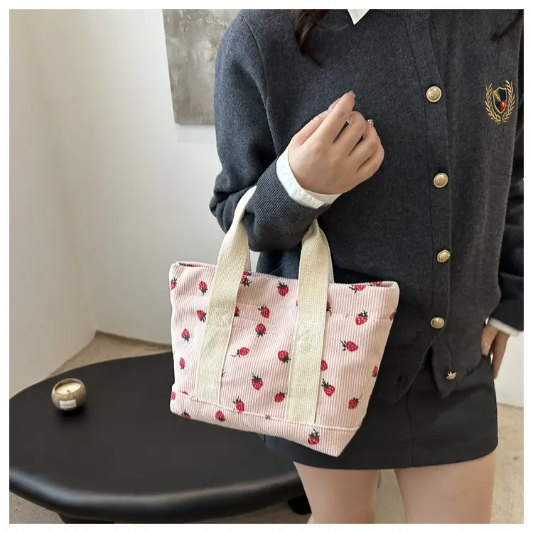 Pink Strawberry Print Women's Shoulder Bag Large Capacity — feature 9