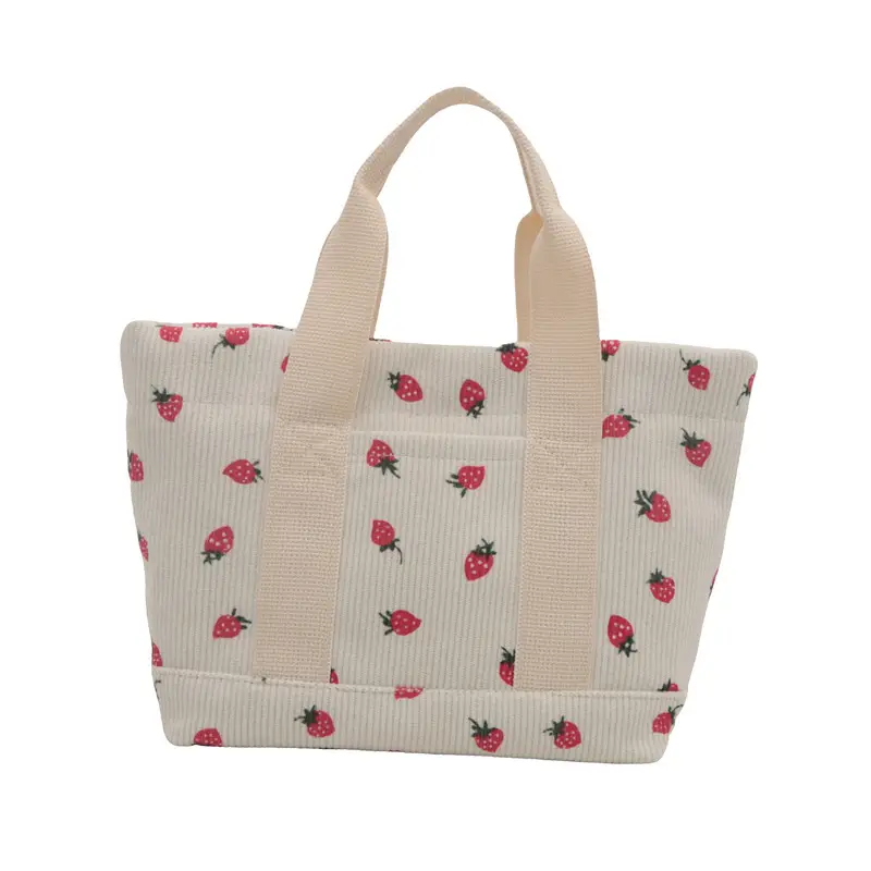 Pink Strawberry Print Women's Shoulder Bag Large Capacity - Image 3