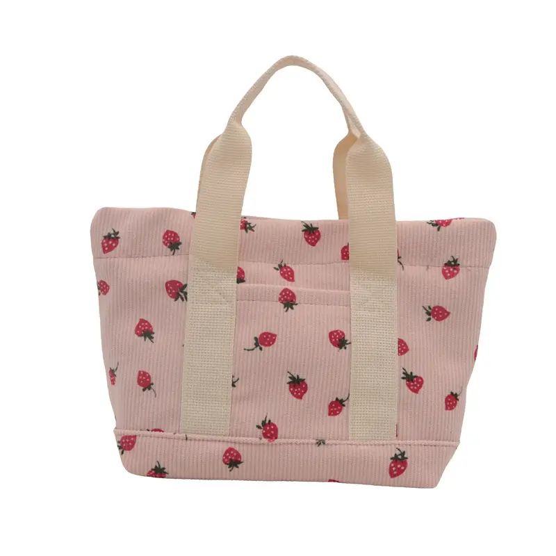 Pink Strawberry Print Women's Shoulder Bag Large Capacity - Image 4