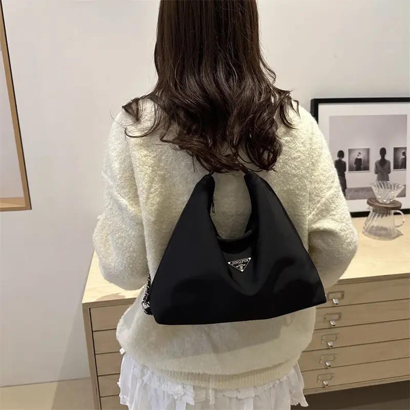 Black Nylon Shoulder Tote Bag for Women 2024 - Image 4