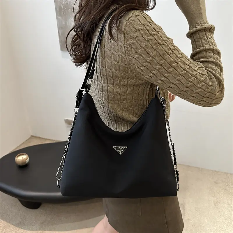 Black Nylon Shoulder Tote Bag for Women 2024 - Image 5