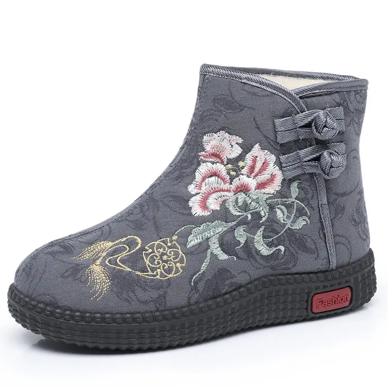 Winter Old Beijing Cloth Shoes Women's Cotton Shoes Ethnic Style Short Boots fleece-lined Warm Mother Shoes Chinese Style Embroidered Women's Cotton Boots - Image 8