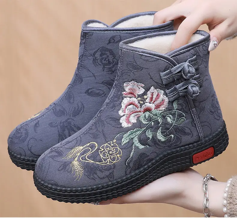Winter Old Beijing Cloth Shoes Women's Cotton Shoes Ethnic Style Short Boots fleece-lined Warm Mother Shoes Chinese Style Embroidered Women's Cotton Boots — feature 18