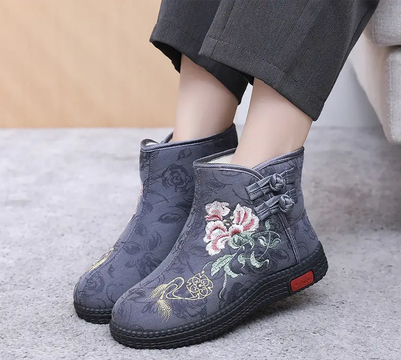 Winter Old Beijing Cloth Shoes Women's Cotton Shoes Ethnic Style Short Boots fleece-lined Warm Mother Shoes Chinese Style Embroidered Women's Cotton Boots — feature 20