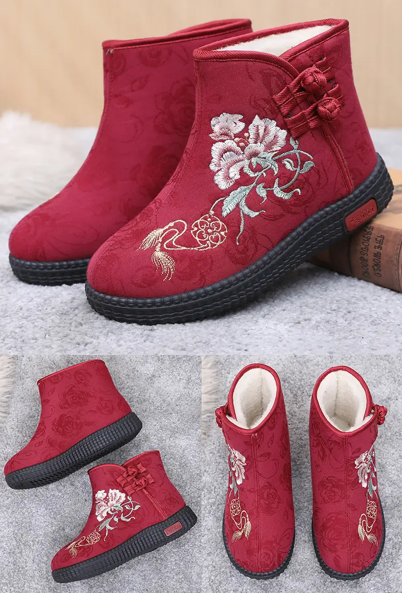 Winter Old Beijing Cloth Shoes Women's Cotton Shoes Ethnic Style Short Boots fleece-lined Warm Mother Shoes Chinese Style Embroidered Women's Cotton Boots — feature 27