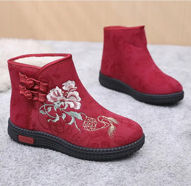 Winter Old Beijing Cloth Shoes Women's Cotton Shoes Ethnic Style Short Boots fleece-lined Warm Mother Shoes Chinese Style Embroidered Women's Cotton Boots — feature 28