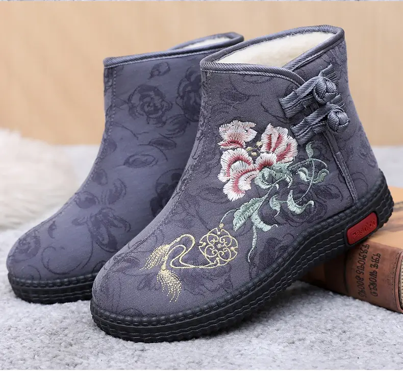 Winter Old Beijing Cloth Shoes Women's Cotton Shoes Ethnic Style Short Boots fleece-lined Warm Mother Shoes Chinese Style Embroidered Women's Cotton Boots — feature 30