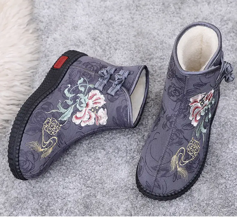 Winter Old Beijing Cloth Shoes Women's Cotton Shoes Ethnic Style Short Boots fleece-lined Warm Mother Shoes Chinese Style Embroidered Women's Cotton Boots — feature 32