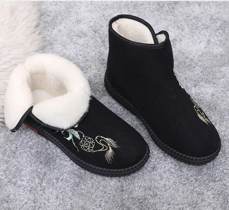 Winter Old Beijing Cloth Shoes Women's Cotton Shoes Ethnic Style Short Boots fleece-lined Warm Mother Shoes Chinese Style Embroidered Women's Cotton Boots — feature 35