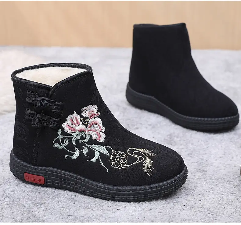 Winter Old Beijing Cloth Shoes Women's Cotton Shoes Ethnic Style Short Boots fleece-lined Warm Mother Shoes Chinese Style Embroidered Women's Cotton Boots — feature 36