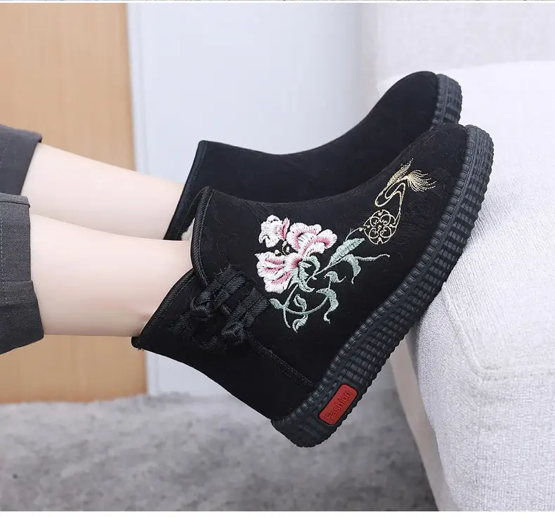 Winter Old Beijing Cloth Shoes Women's Cotton Shoes Ethnic Style Short Boots fleece-lined Warm Mother Shoes Chinese Style Embroidered Women's Cotton Boots — feature 37