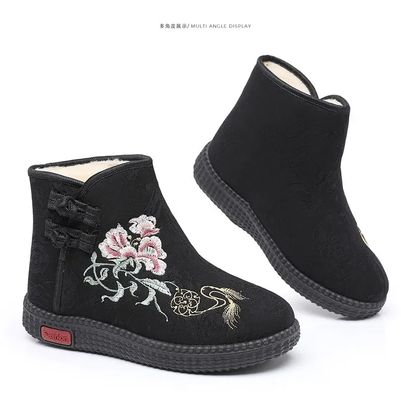 Winter Old Beijing Cloth Shoes Women's Cotton Shoes Ethnic Style Short Boots fleece-lined Warm Mother Shoes Chinese Style Embroidered Women's Cotton Boots — feature 45