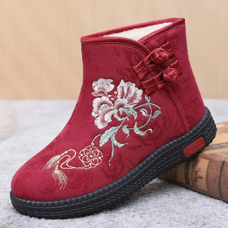 Winter Old Beijing Cloth Shoes Women's Cotton Shoes Ethnic Style Short Boots fleece-lined Warm Mother Shoes Chinese Style Embroidered Women's Cotton Boots - Image 3