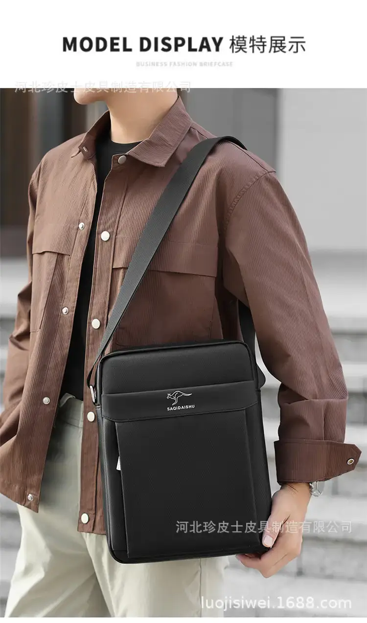 Men's Oxford Cloth Crossbody Bag Black 24x32cm — feature 10