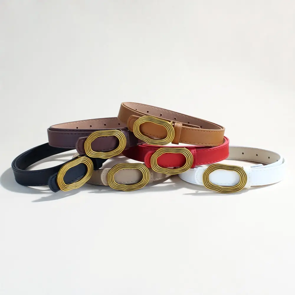Women's Decorative Thin Belt with Gold Buckle - Image 9