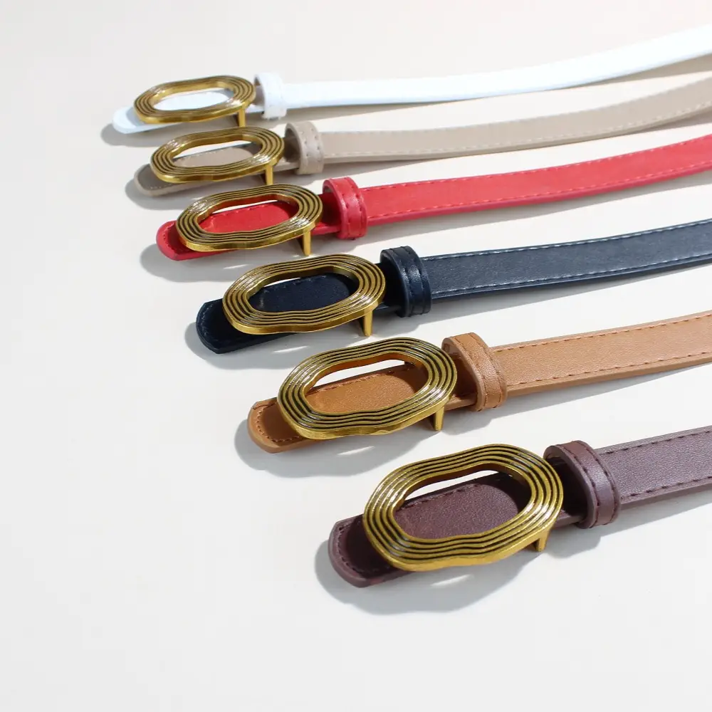 Women's Decorative Thin Belt with Gold Buckle - Image 10