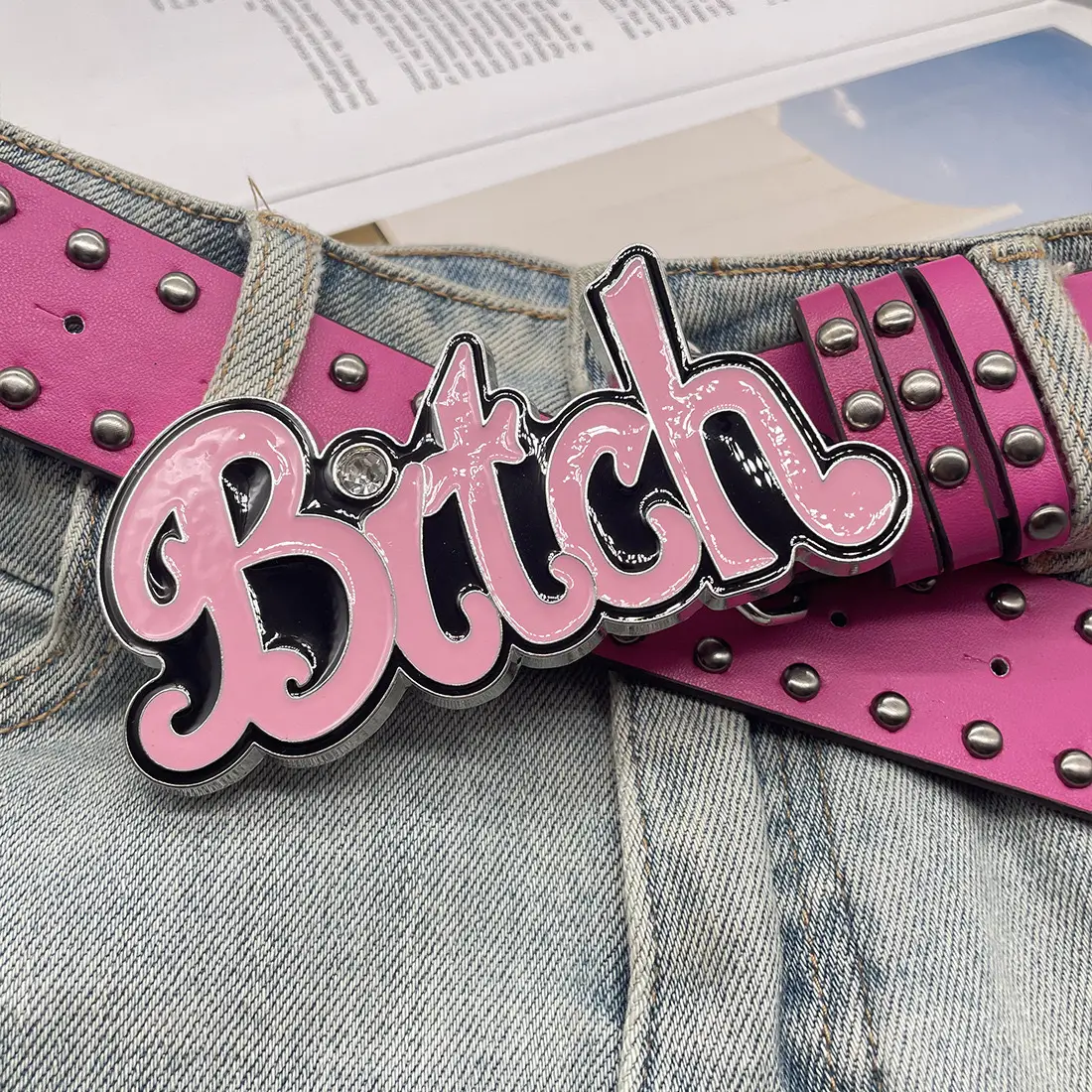 Ins Harajuku Belt Women Pink Rivet Spice Girls Y2K