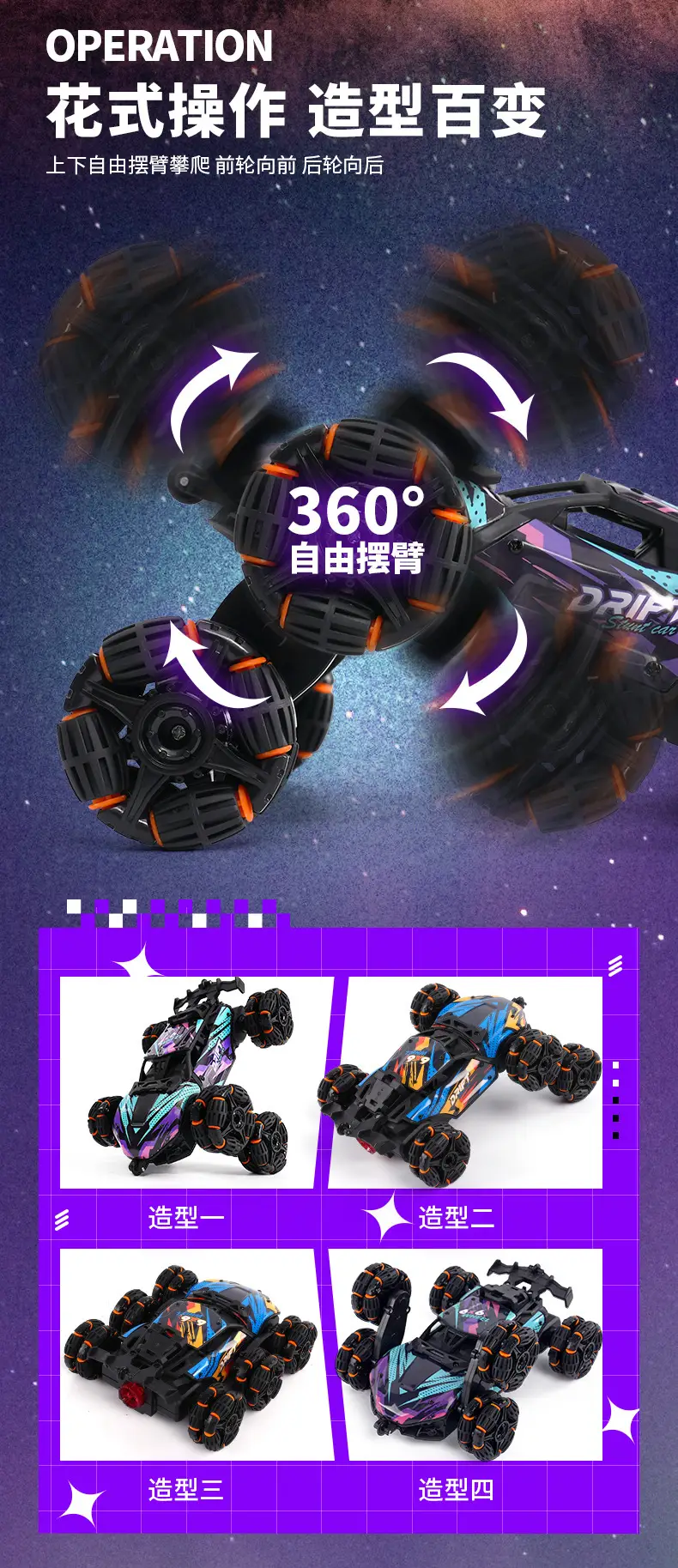 Remote Control Car with Eight-Wheel Drift Toy, Remote Control Spray Transforming Off-Road Vehicle, Flip Bucket Off-Road Climbing Vehicle — feature 3