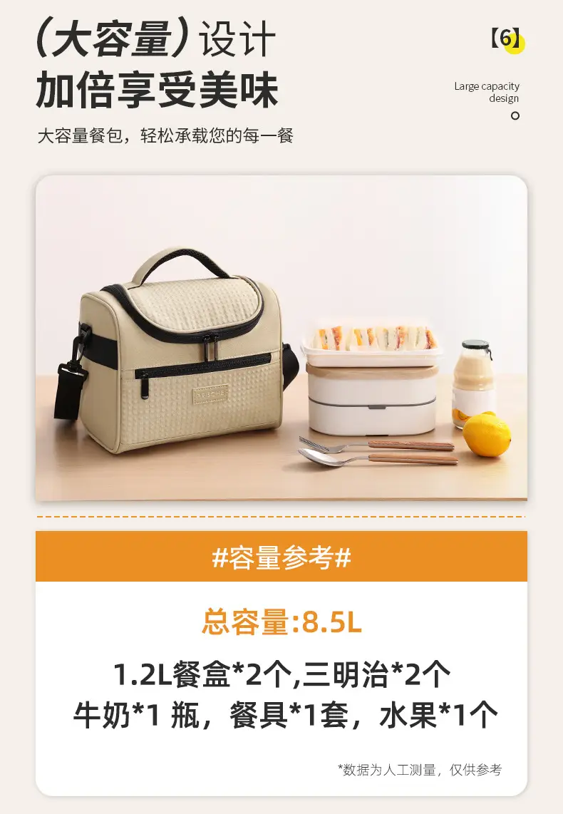 Portable Lunch Bag with Curved Ice Cover for Office Students — feature 18