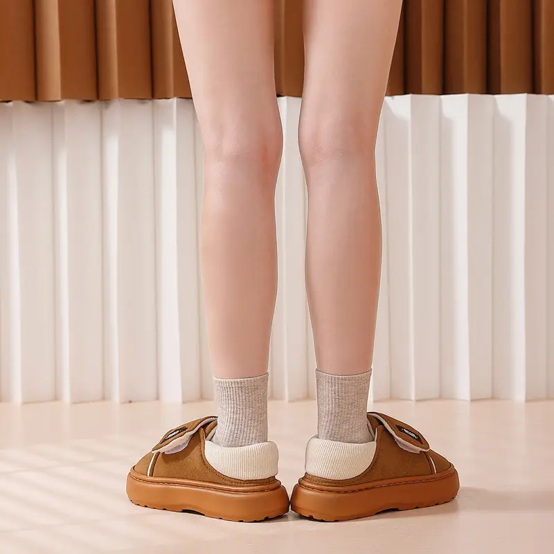 Warm Cotton Slippers for Women in Winter with Plush Warm Anti-Slip Women's Velcro Plus Velvet Thickened Cotton Shoes Winter Wholesale - Image 5