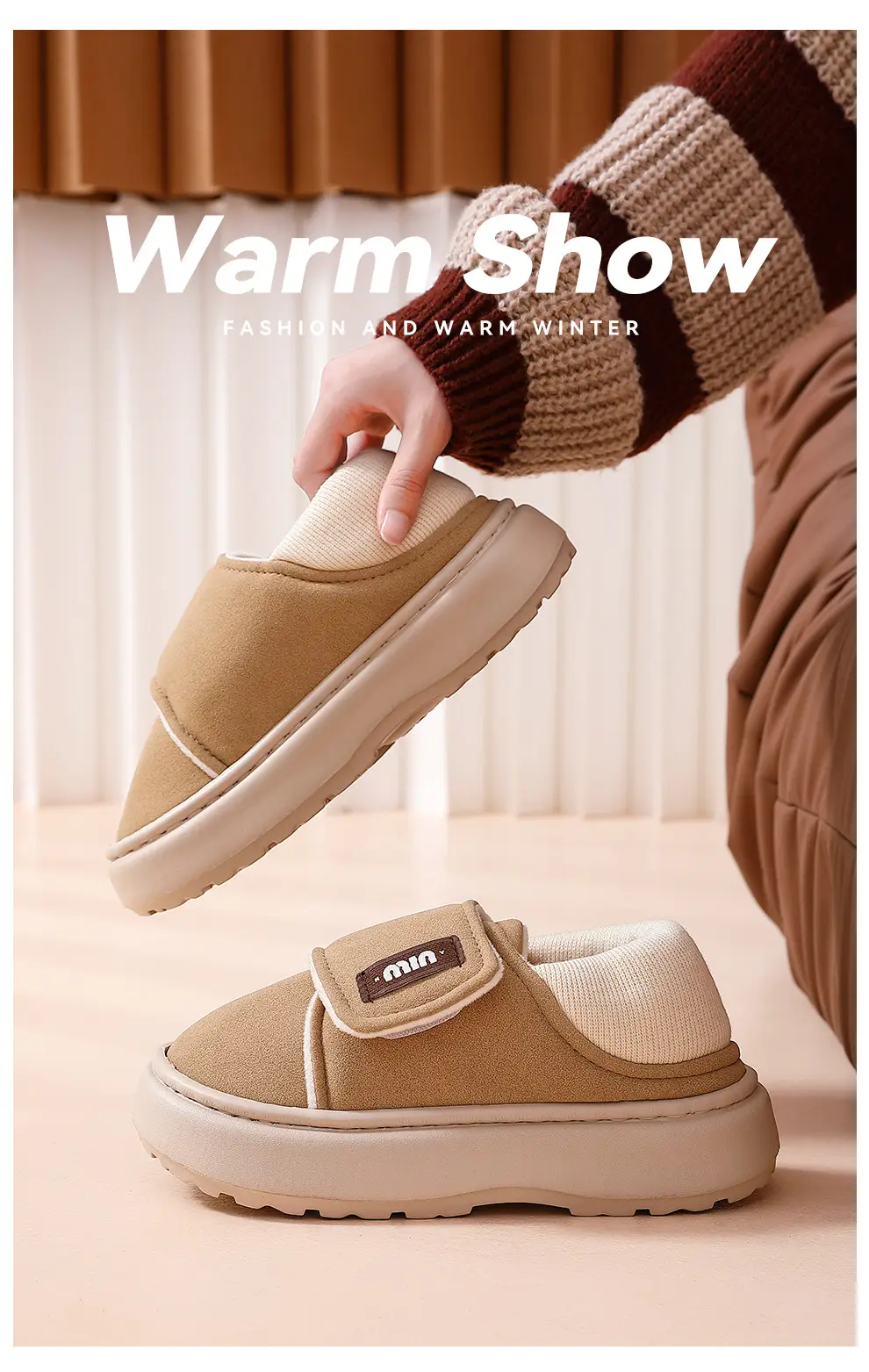 Warm Cotton Slippers for Women in Winter with Plush Warm Anti-Slip Women's Velcro Plus Velvet Thickened Cotton Shoes Winter Wholesale — feature 7